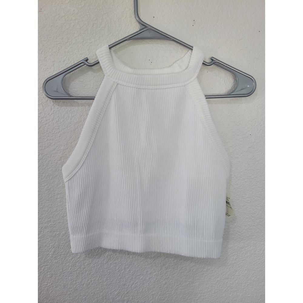 Aerie Ribbed Halter Tank Top‎ White Sleeveless Crop Top Blouse Women's XL #11